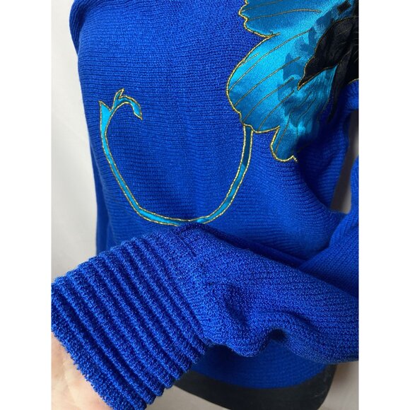 Vintage Blue Floral Sweater By UMI Collections Anne Crimins Sz Medium - Picture 8 of 14